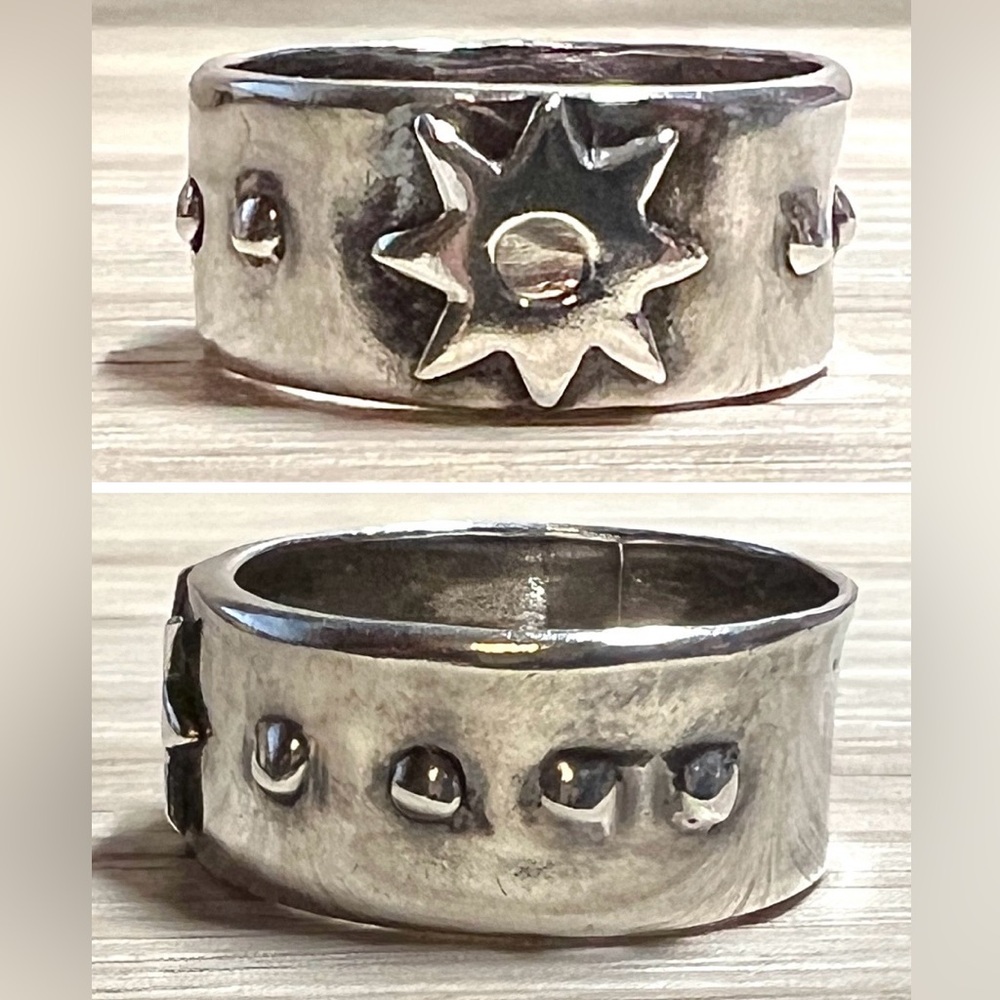Vintage Southwestern Sterling Silver Pebbled Sun Overlay Band Ring, Size 7, 3g